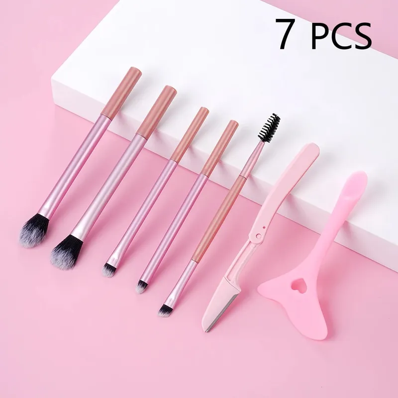 7 PCS Makeup Brush Set For Eyeshadow & Liner Include Professional Eye Makeup Brushes Eyebrow Razor Silicone Eyeliner Stencils