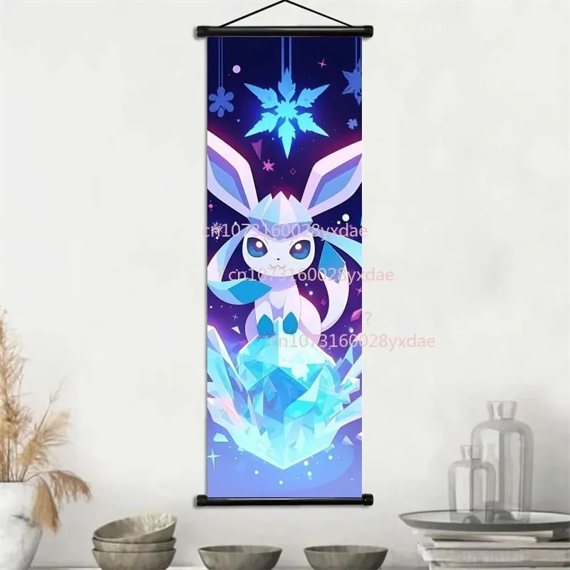 Classic Printed Pokemon Poster Cartoon Wall Artwork Gengar Squirtle Bulbasaur Pikachu Hanging Scroll Family Room Decoration
