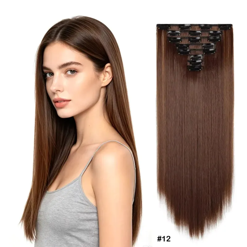 22Inch Long Straight Wavy Hair Extension 8Pcs/Set 17 Clips High Tempreture Synthetic Hairpiece Clip In Hair Extensions Cosplay — image 9