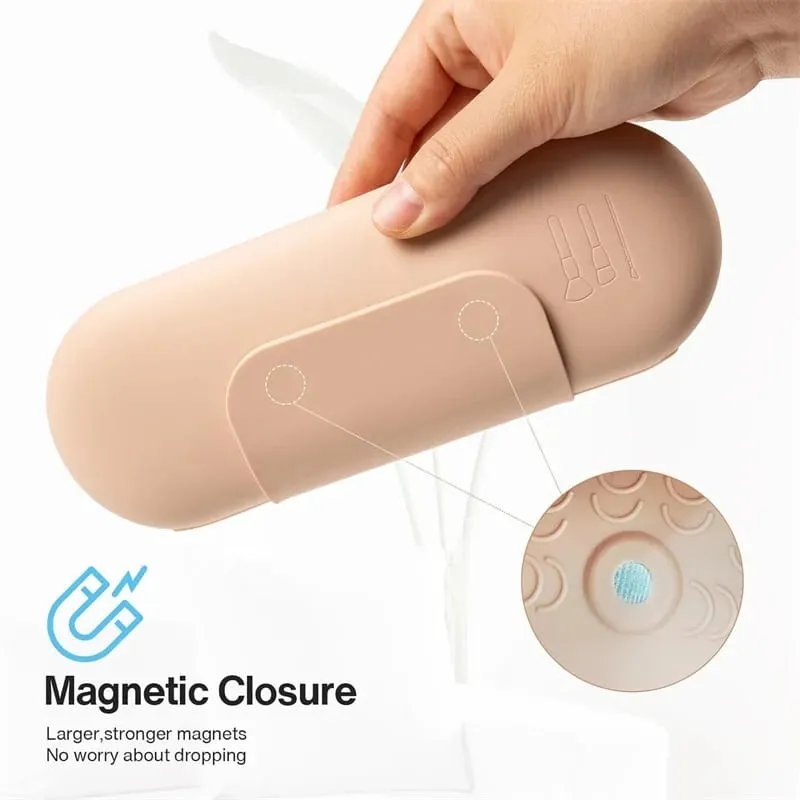 Silicone Makeup Brush Holder Travel Cosmetic Bag Case Soft Portable Cosmetic Face Brushes Holder with Magnetic Closure
