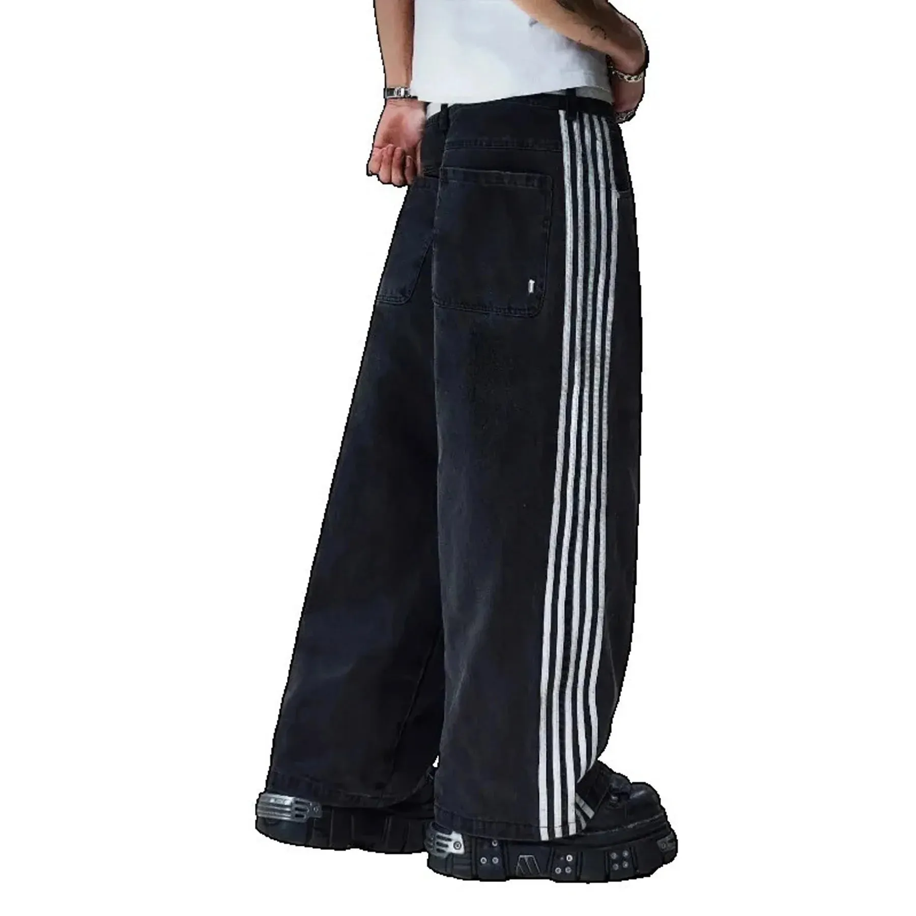 Y2K Striped Baggy Jeans Unisex Wide Leg Denim Pants Hip Hop Streetwear Casual High Quality Embroidered Jeans For Men Women — image 4