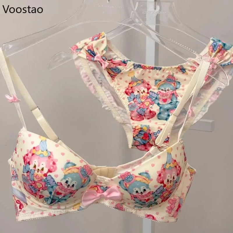 Japanese Sweet Lolita Style Women Cute Candy Rabbit Print Bra Panties Lingerie Set Girls Kawaii Underwear Panty Intimates Sets — image 5