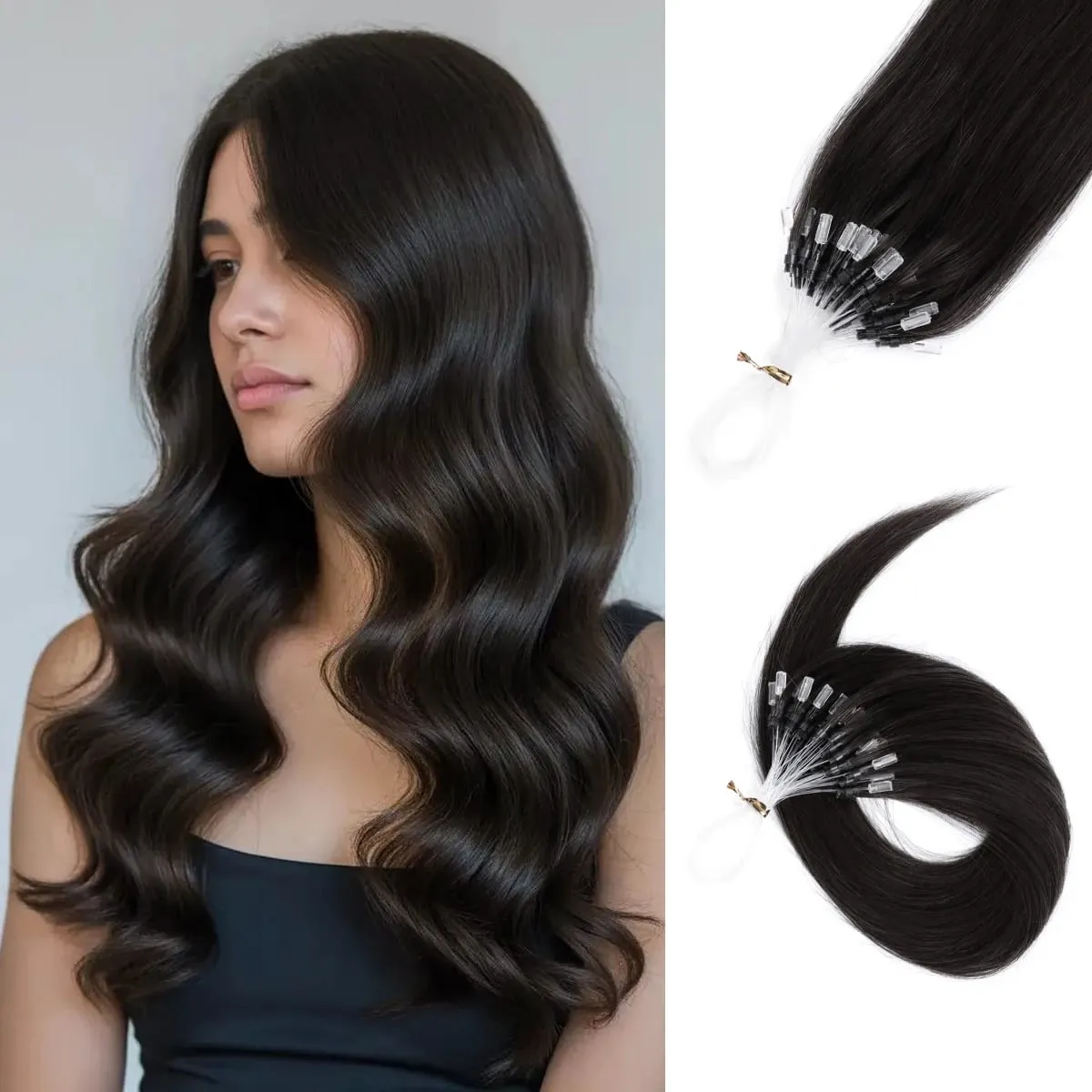 Micro Loop Human Hair Extensions Easy Install At Home Micro Beads Hair Extensions Blonde Brown Black Straight 30g/pack