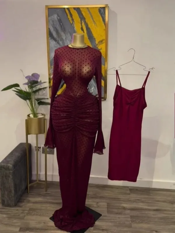 CM.YAYA Women Long Sleeve Stacked Mesh See Though with Lining Bodycon Long Dress 2025 Autumn Evening Birthday Sexy Party Dresses — image 12