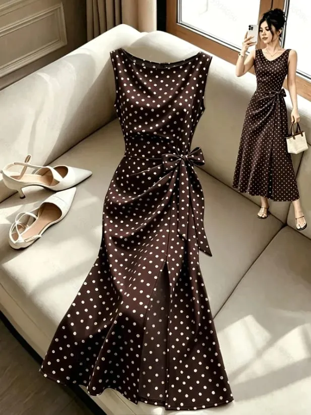 Dresses for Women New Summer Slim Sleeveless O-Neck Women Dress Lace-up Dot A-LINE Dress Women Vestidos De Verano Mujer — image 4