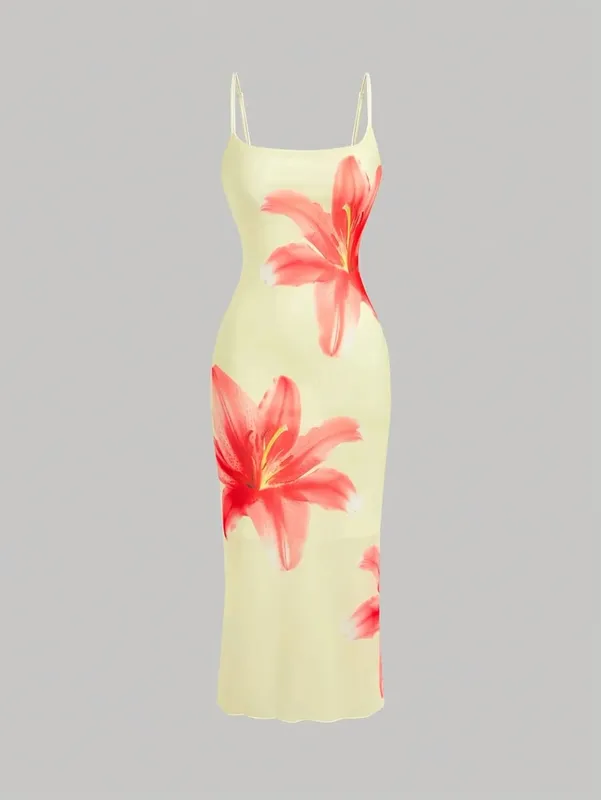 Vestido de verão elegante com estampa floral estilo resort