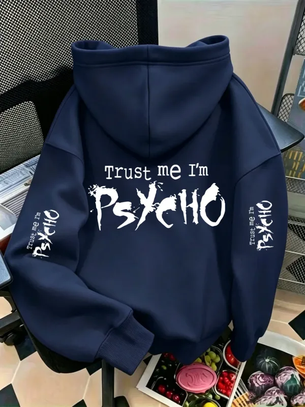 Unisex Trust Me I'm Psycho Sports Hoodie Gothic Dark Letter Print Black Oversized Pullover Streetwear Sweatshirt Spring Autumn — image 2