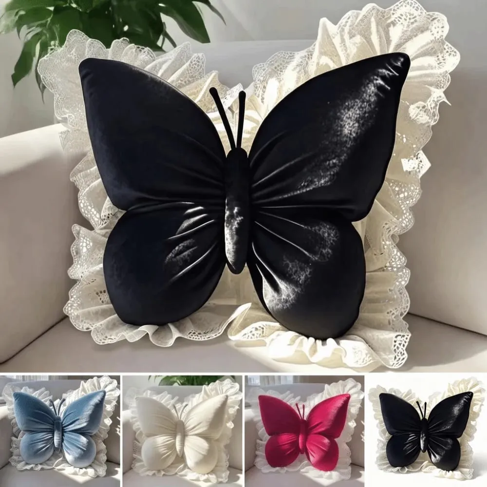 Home Decor Velvet Butterfly Plush Pillow Soft Lace Trim Bow Plush Cushion Plush Cute Bow Throw Pillow Bedroom — image 7