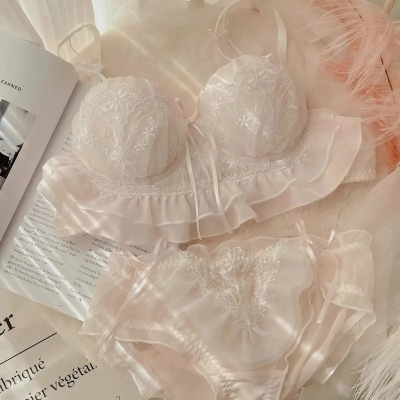 Japanese Lolita Lace Bra Set Half Cup Sweet Sexy Lingerie Women Small Breast Push Up Supportive Pure Feminine Girl Charm S-xl — image 11
