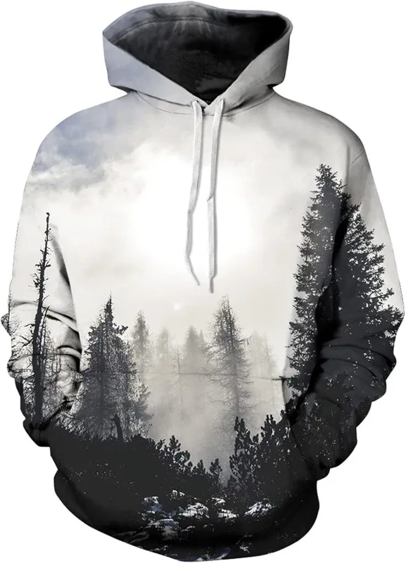 Sweat à capuche graphique pour hommes, sweat à capuche imprimé nouveauté unisexe, sweat-shirt à motif 3D avec poche, sweat à capuche graphique chaud à manches longues Me — image 2
