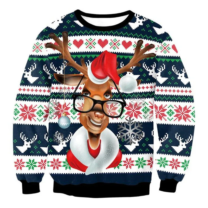 Festival Christmas Pattern Sweatshirts For Men Humping Reindeer 3D Printed Pullover Holiday Party O-Neck Hoodies Long Sleeves — image 12