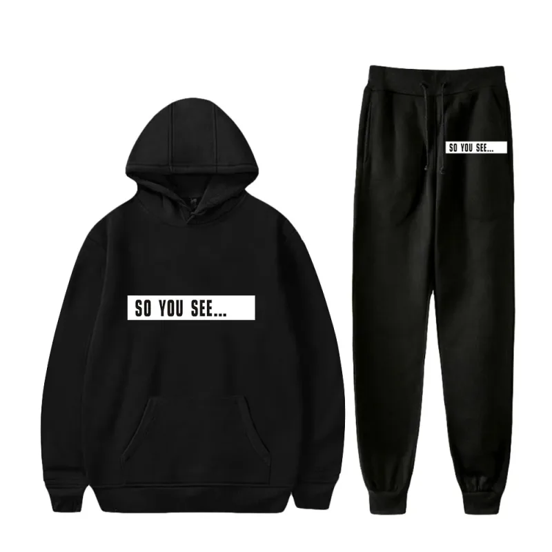 Harajuku Comfortable Funny so you see Print Sweatshirt Sweatpants Suit Men/Women Hoodies+ Trousers Suit Cute 2 Piece Set Clothes — image 8