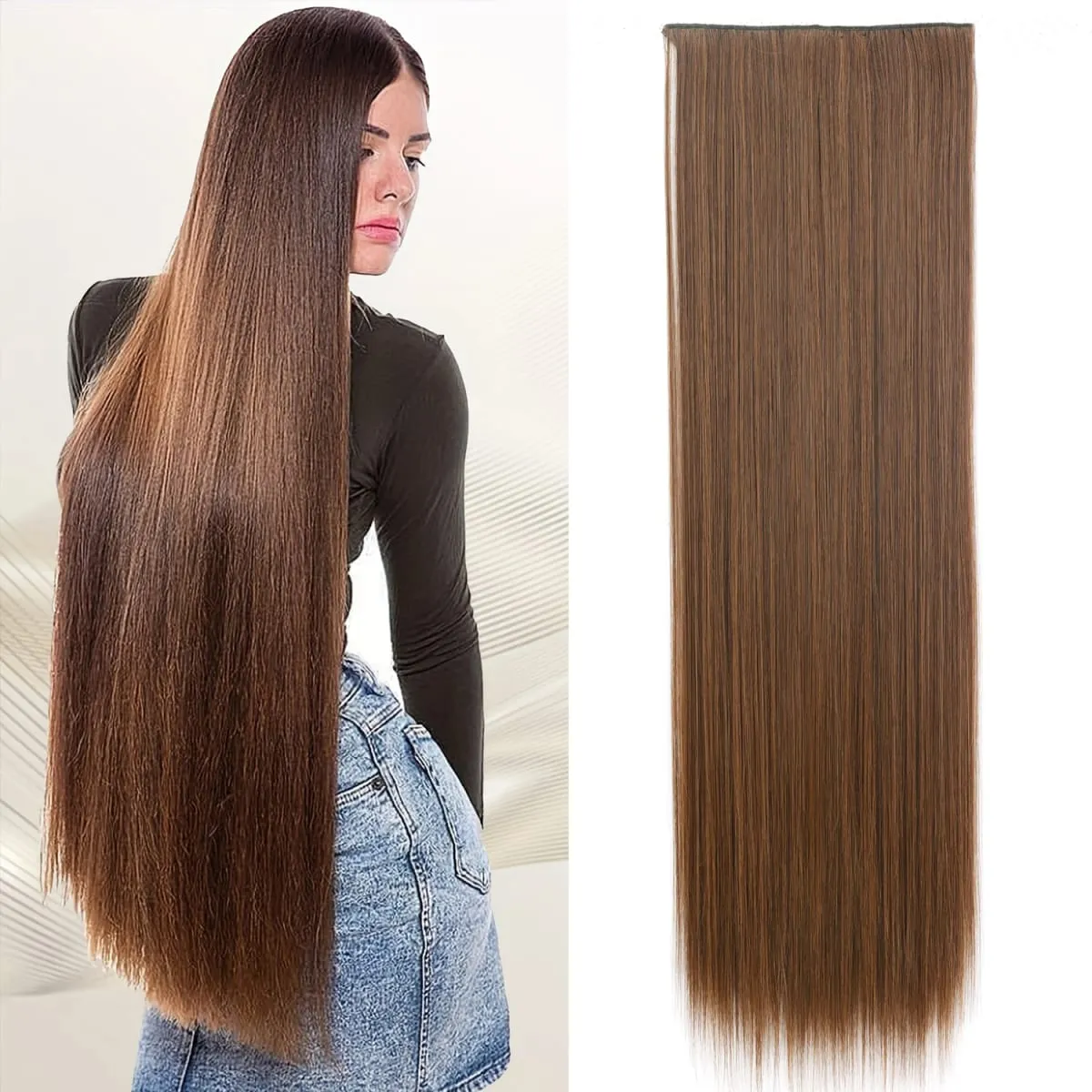 Synthetic Super Long Straight 5 Clip In Hair Extensions 32Inch One Piece Hairpiece for Women Multiple Colors Hair Extensions