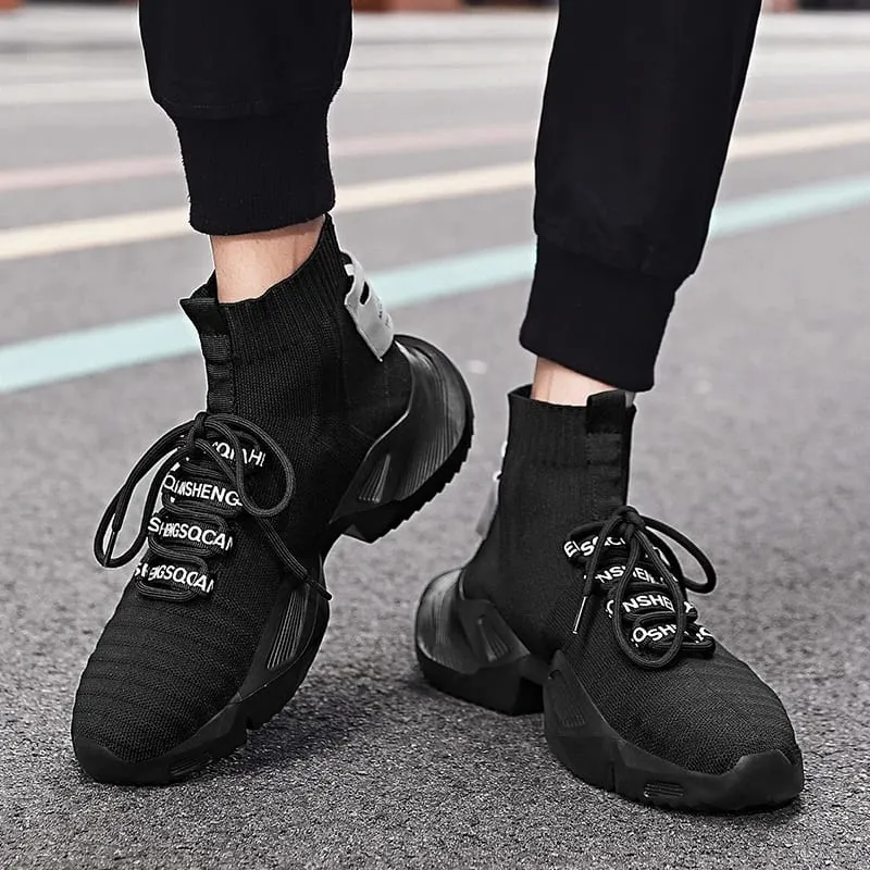 Fesyen Kasut Kasut Jaring Lelaki Berkualiti Tinggi Kasut Kasual Ringan Selesa Bertali Sneakers Tinggi Atasan Lelaki Berjalan