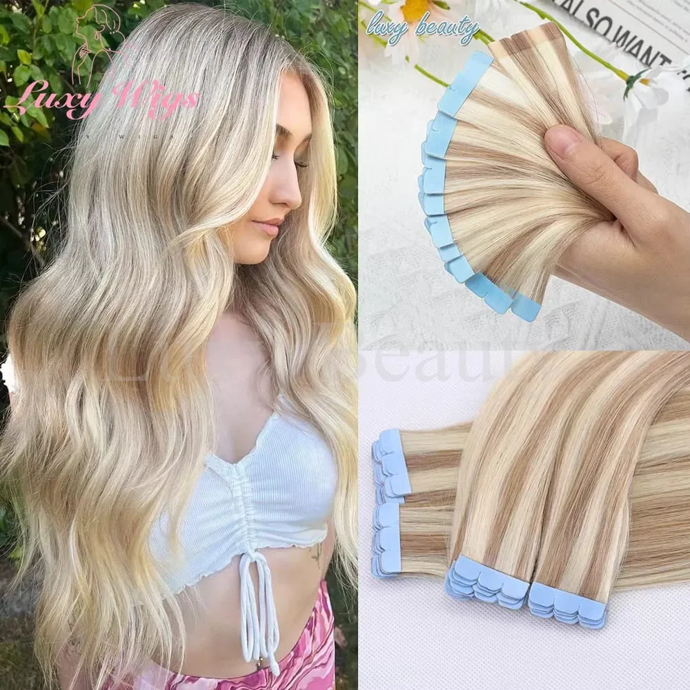 Highlights Brown Mini Tape in Human Hair Extensions Natural Black Blonde Double Side Invisible Seamless Mini Tape in Hair 10pcs — image 13