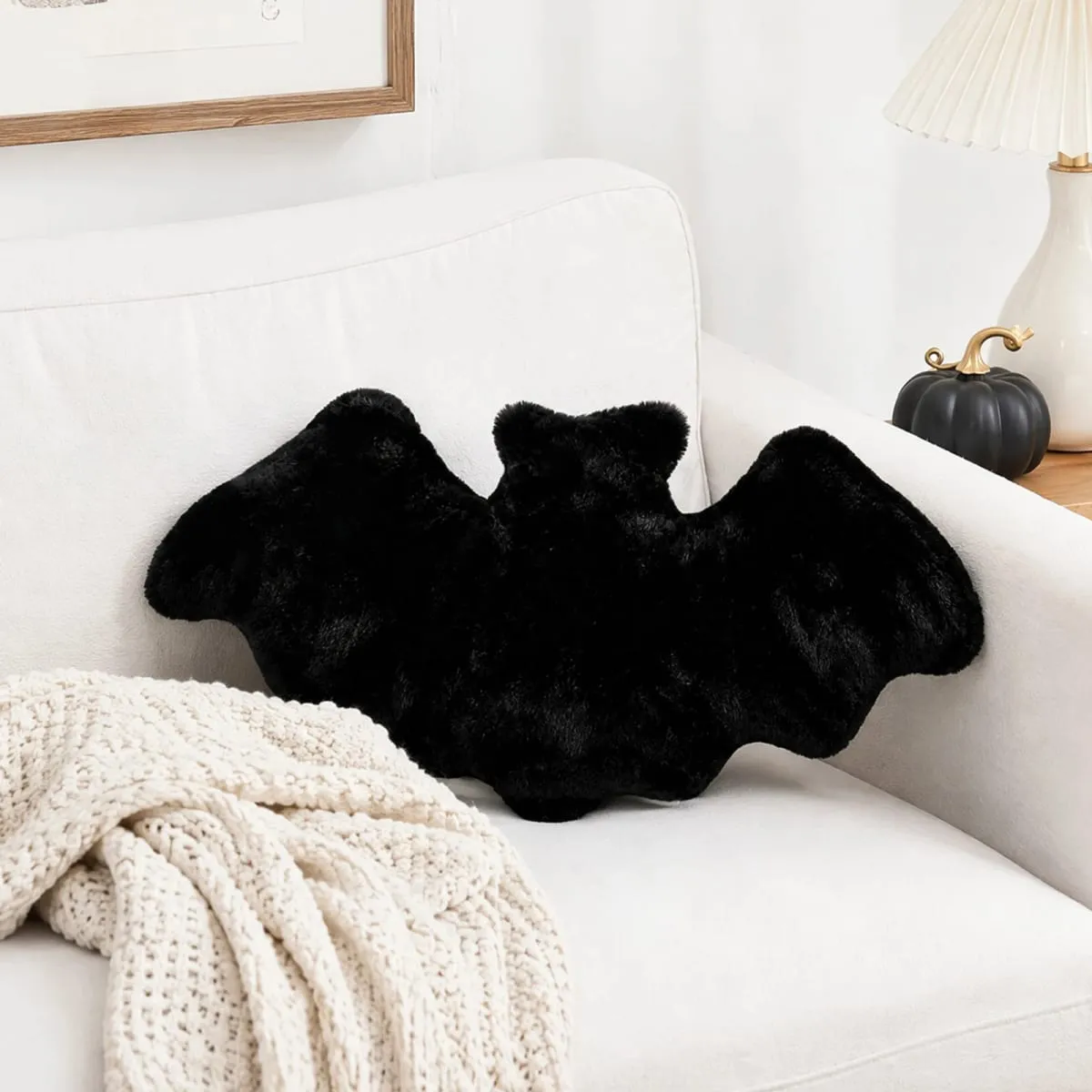 Gothic Throw Pillows 17.72x9.06 Inch Halloween Decorative Pillow Furry Bat Plush Pillows for Halloween Decorative Home Sofa Bed