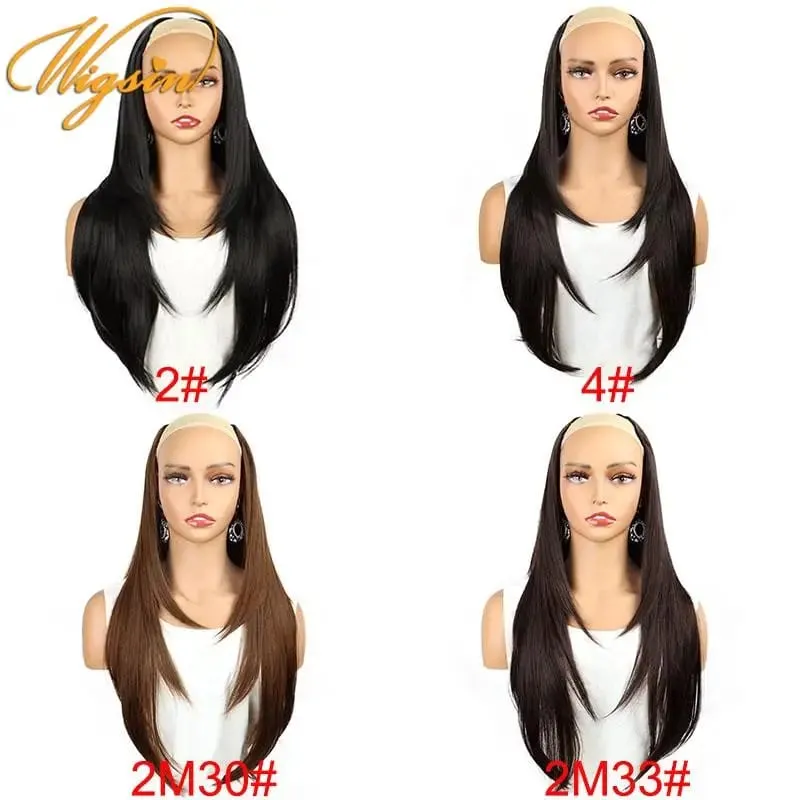 สังเคราะห์ 55 ซม.รูปตัว V Layered 4 คลิปยาวตรงผม EXTENSION ธรรมชาติที่มองไม่เห็น Hairpiece วิกผมสำหรับผู้หญิง