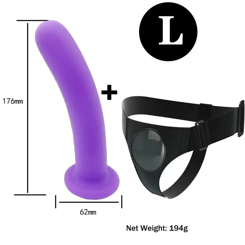 Adjustable Silicone Strap On Dildo Harness with Strong Suction Cup Slim Curved Pegging Dildo Wearable Sex Toy for Women Men Cou