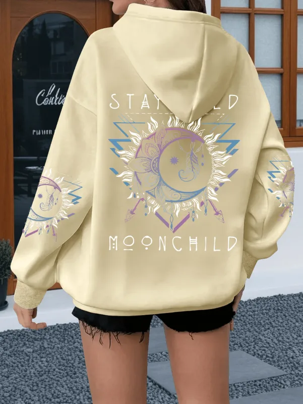 Women's Sun and Moon Print Hoodies Bohemian Loose Hooded Long Sleeve Vintage Hoodie Gifts — image 10