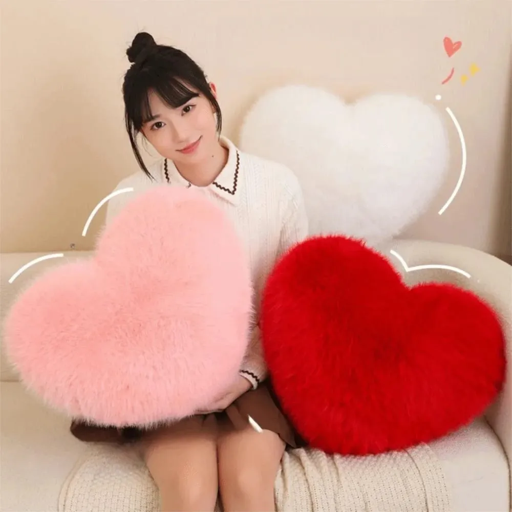 New Fur Heart Pillow Pink Color Love Heart Shaped Soft Pillow PP Cotton Fluffy Stuffed Pillow for Birthday — image 2