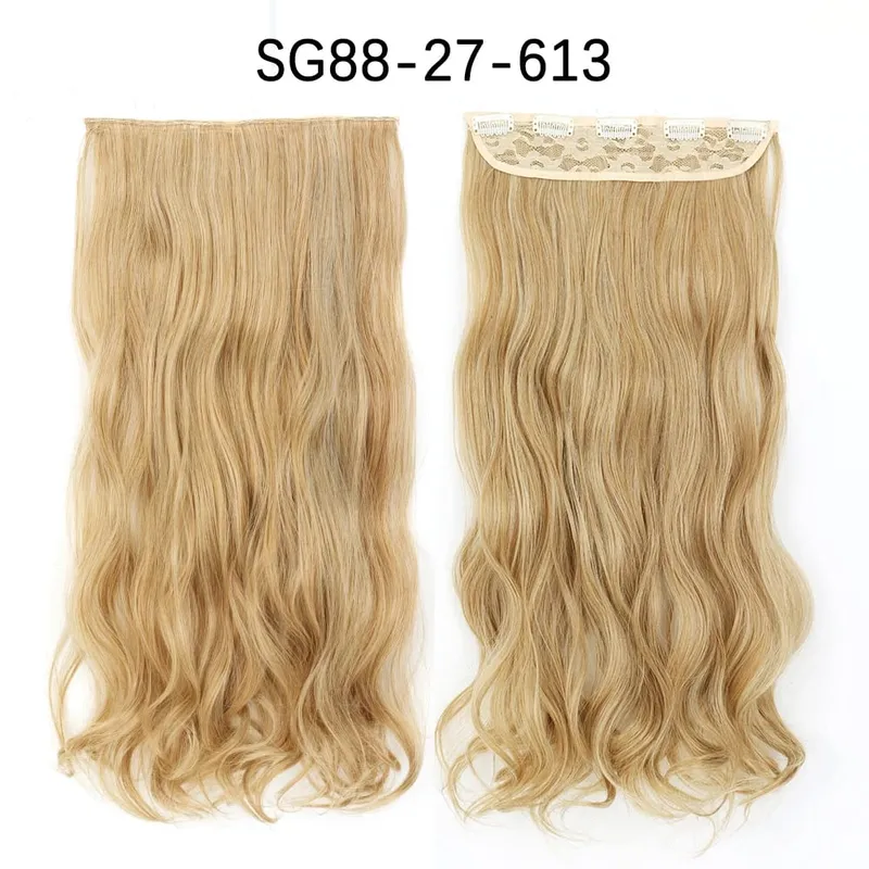 Azqueen Synthetic 5 Clips in Haarverlängerung, langes, glattes Haarteil, Frisur, Hochtemperaturfaser, goldbraun, schwarz