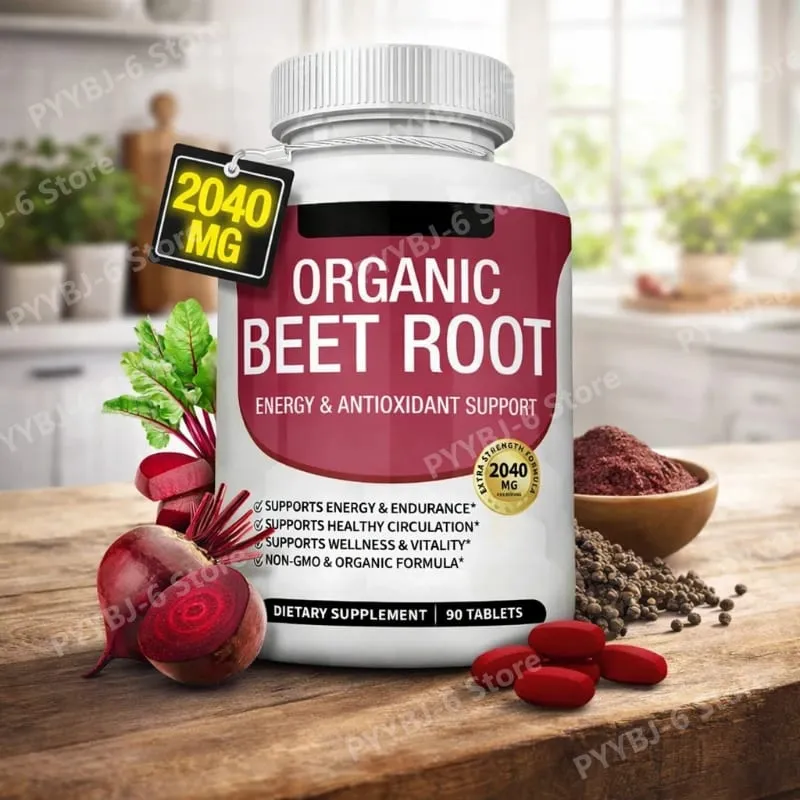 Organic Beet Root with Black Pepper Natural Energy Boost Immune Support Antioxidant Supplement Non-GMO Gluten Free 90 Tablets