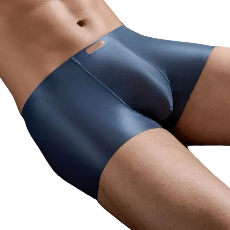 1pc Men Satin Trunks Seamless Shiny Boxer Shorts Ice Silk Middle Waist Panties Solid U Convex Bulge Pouch Underwear Breathable — image 6