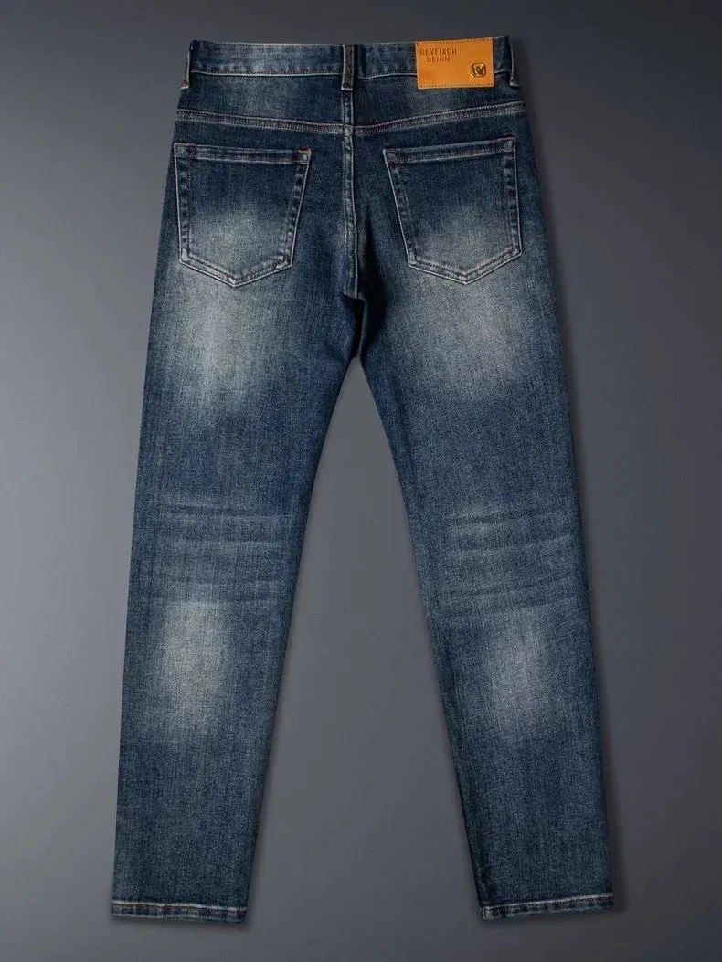 New Spring/Autumn Fashion Trendy Printed Straight-Leg Stretch Denim Jeans Men's Casual Loose Sports High-Quality Trousers