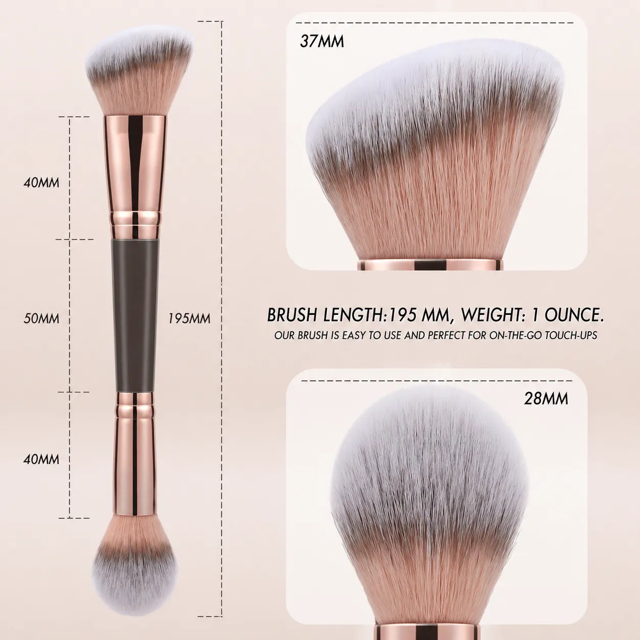 Berus Bronzer Berhujung Dua Berus Kontur Bersudut & Bulat untuk Campuran Kecantikan Serbuk Cecair Penyamar Krim Kosmetik — image 4