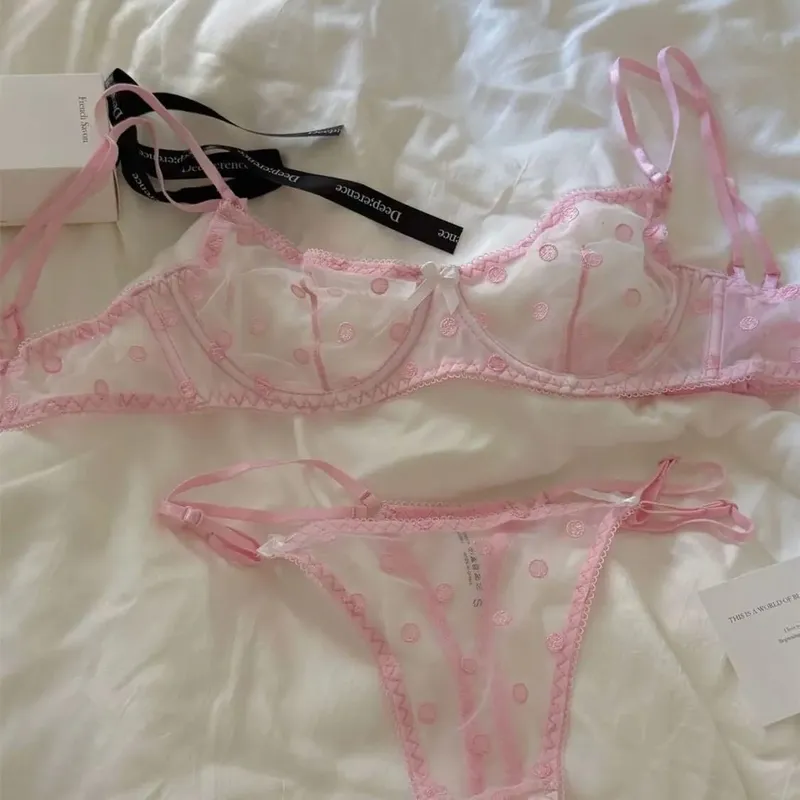 Ladies Polka Dot Lace Embroidery Bra Panty Set Soft Underwire Sheer Mesh Unlined Support Everyday Intimate Lingerie 32-38 Suit — image 11