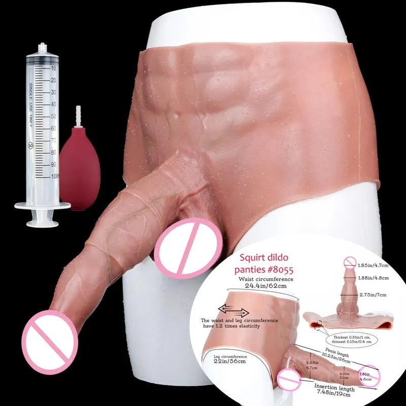 Black Nude Silicone Squirting Panties With Simulated Solid Penis Strapon Big Realistic Ejaculation Dildo Sex Toy For Women