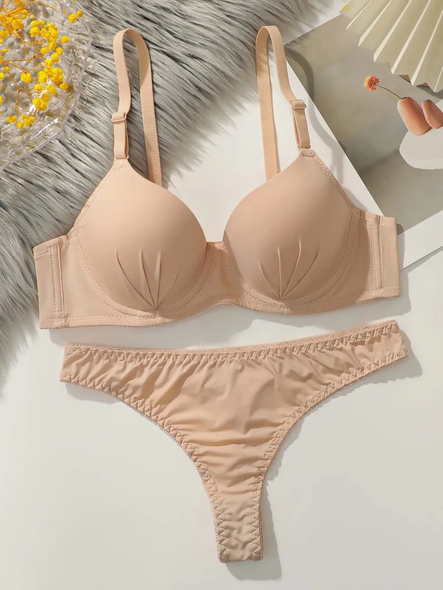solid color daily 2-piece women's underwear set 3/4 cup paired with sexy thongs simple and comfortable Lingerie B2087 — image 1