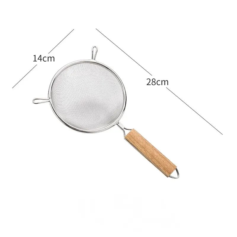 1-3pcs Wooden Handle Flour Sifter And Strainer Fine Mesh Stainless Steel for Home Baking Cooking Juice And Powder Filtering