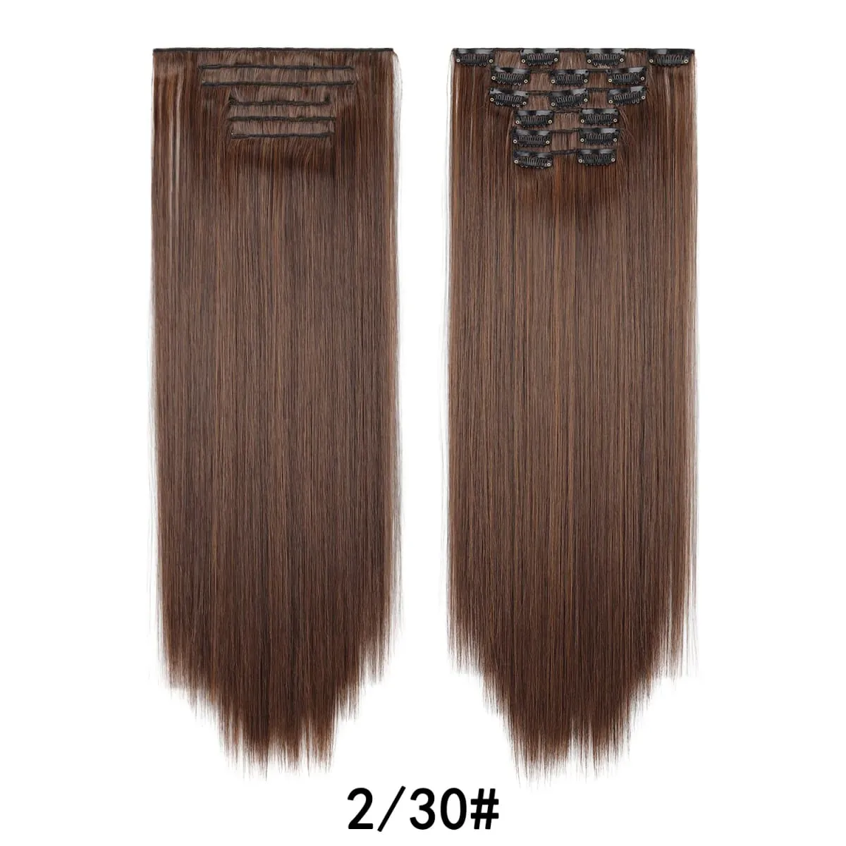 24 Inch 6PCS Clip In Hair Extensions Straight Synthetic Hair Extensions Dark Brown Long Natural Looking Hair Piece for Women