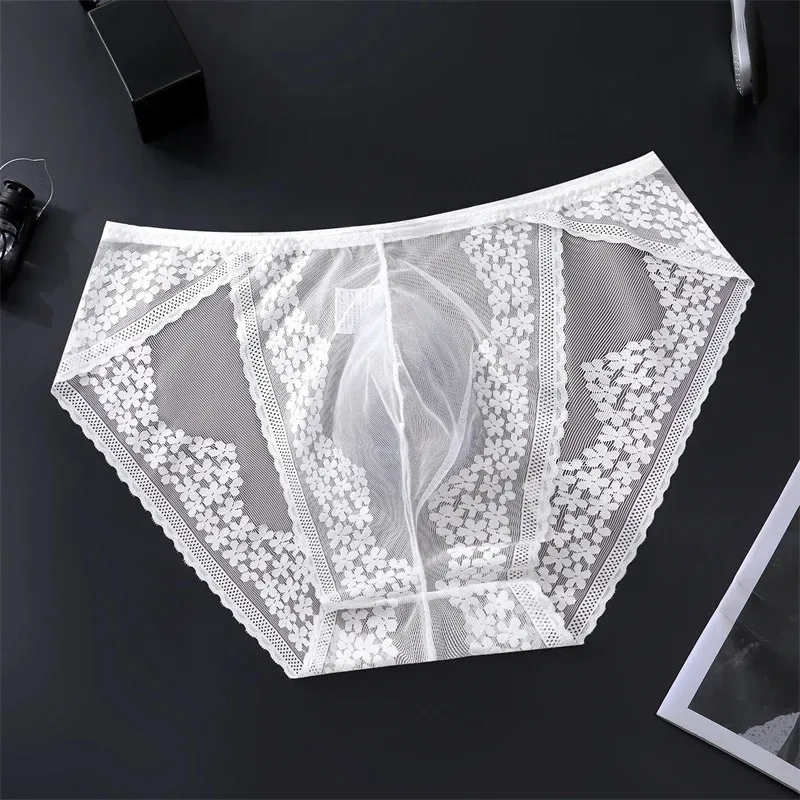 Men Ice Silk Lace Underwear 3D Convex Bag Plus Size Sexy Lingerie Calzoncillos Hombre Tangas Breathable Male Sleepwear