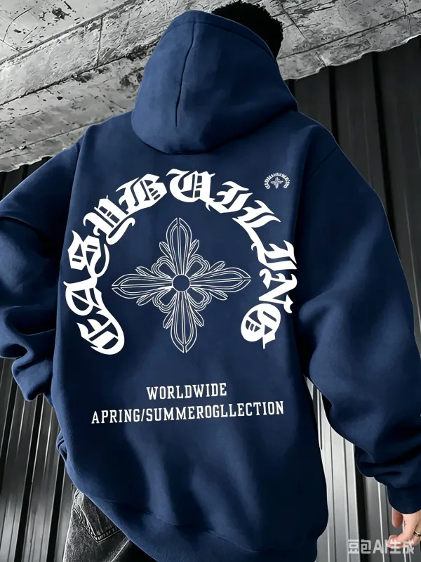 Gorgeous Gothic pattern design men's fall-winter American retro trend dark and mysterious atmosphere-themed hooded sweatshirt. — image 4