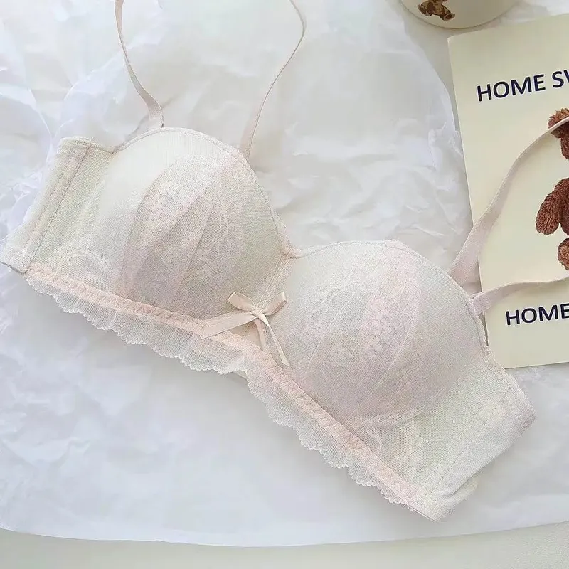 French Lace Half Cup Bra Set Wireless Push Up Small Breast Enhance Lift Anti Sagging Comfort Sexy Lingerie Set for Women