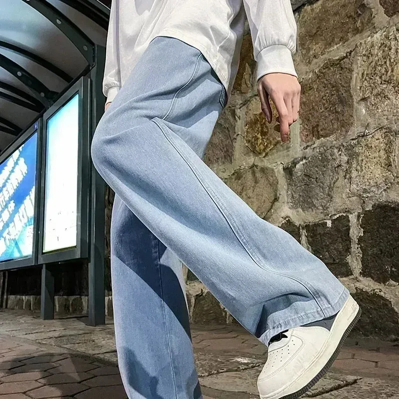 2025 Streetwear Loose Jeans Men Korean Style Fashion Loose Straight Wide Leg Pants Men's New Brand Clothing Black Light Blue — image 6