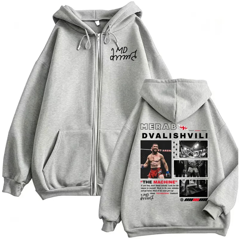 Merab Dvalishvili The Machine Zip Up Hoodies Men Women Harajuku Classic Retro Sweatshirt Jacket Coats High Quality Zipper Hooded