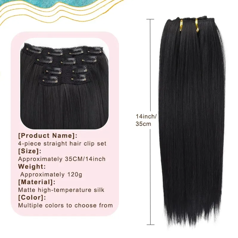 14"Synthetic Thick Clip‑in Hair Extensions 4Pcs Invisible Natural Straight Soft Easy Install For Women Girls Wedding Party Daily — image 3