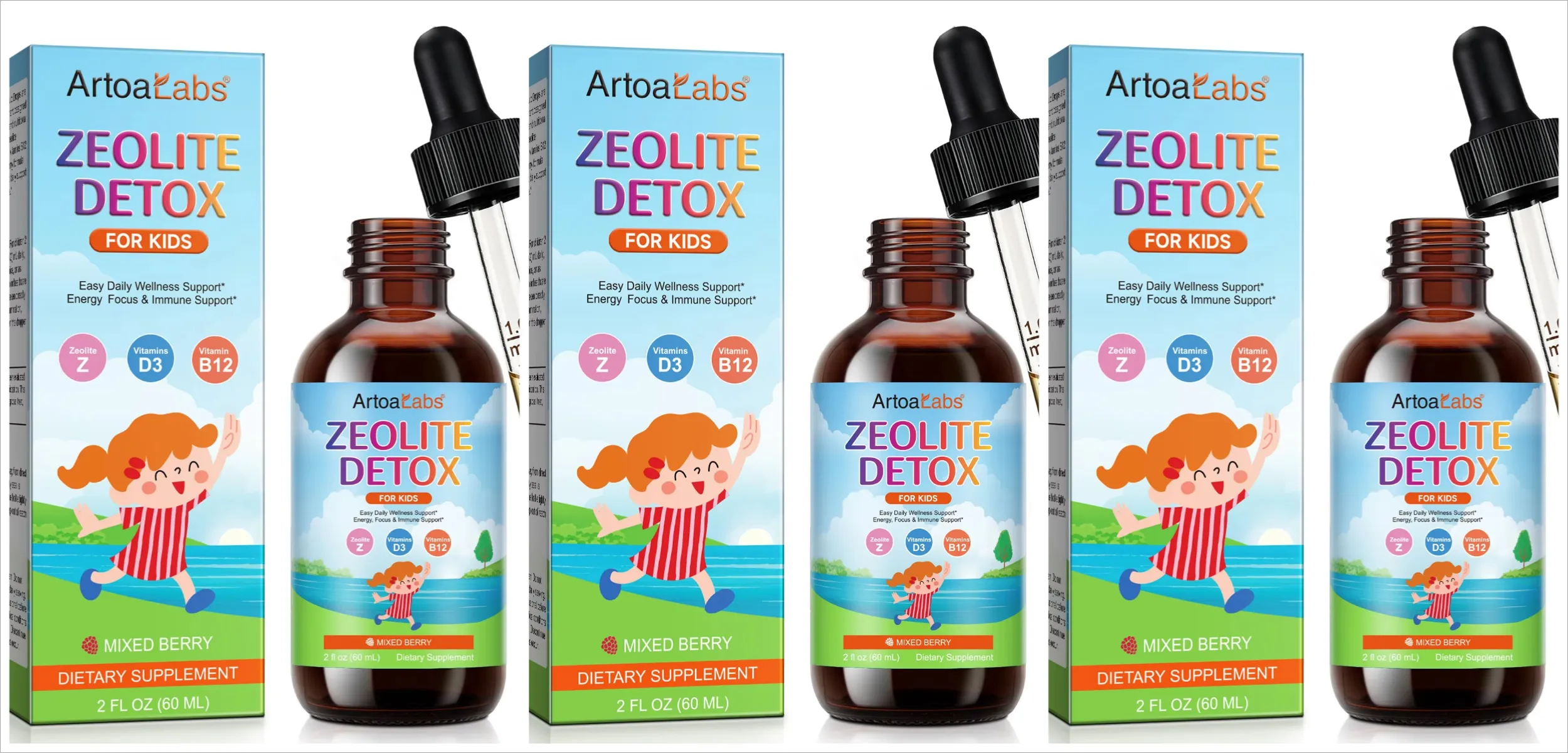ArtoaLabs Sugar Free Vegan Zeolite Detox Oral Liquid Supplements Zeolite Detox Drops for Kids Energy Daily Wellness Support