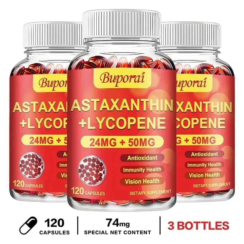 Astaxanthin + Lycopene Capsules - Antioxidant Supports Heart Vision and Prostate Health Improves Immunity