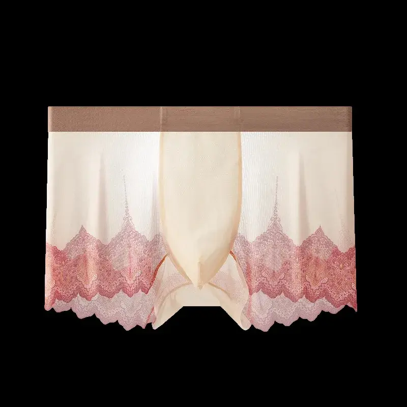 Homens rendas malha retalhos roupa interior verão ultra fino respirável boxer shorts sexy bulge bolsa calcinha ver através do tronco — image 8