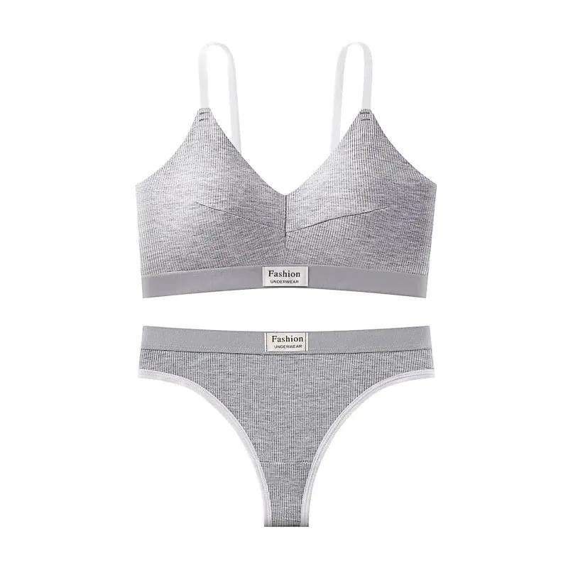 Women's Contrast Color Bra and Panty Set Deep V Strap Back Lingerie 2026