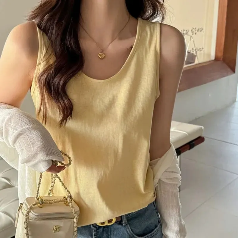 2026 New Women Summer Casual Tank Tops Solid Color All-Match Basic Sleeveless Vest Female Korean Simple Loose O-Neck Camis Top — image 11