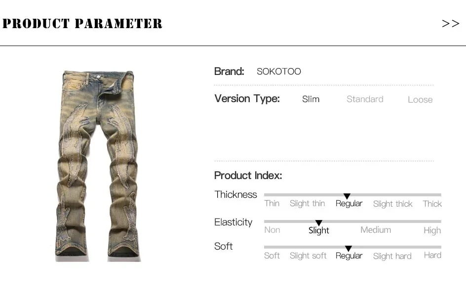 Men's Crystal Patch Denim Jeans Streetwear Rhinestone Boot Cut Pants Vintage Retro Blue Slim Flared Trousers — image 7