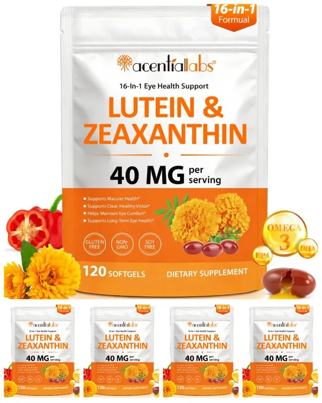 Acentiallabs Lutein Zeaxanthin Softgels 40mg Lutein & 8mg Zeaxanthin 120 นับตัวกรองแสงสีฟ้า Macular Protection Eye Care — image 11