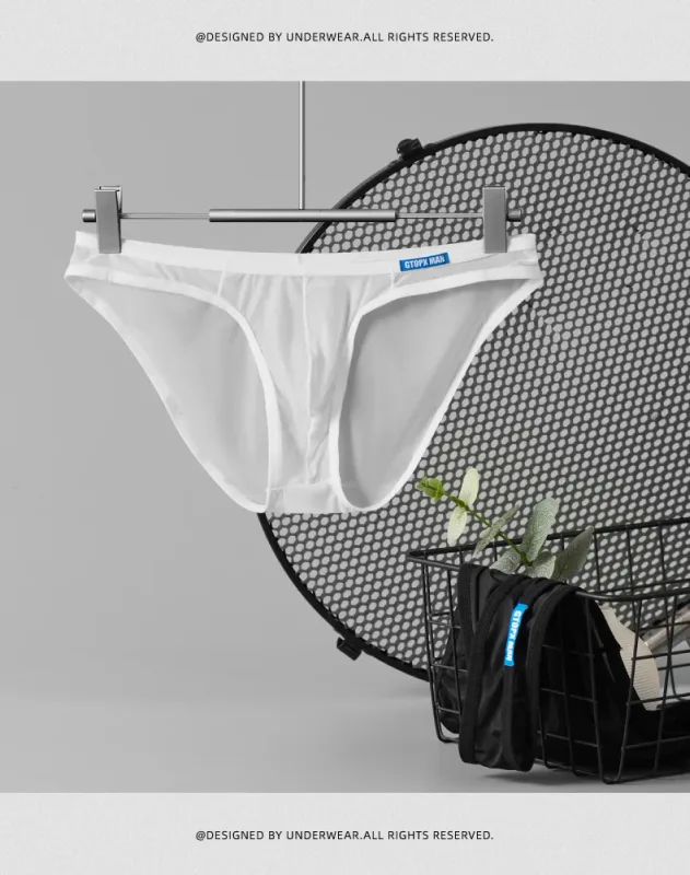 Men's Sexy Underwear Thin Ice Silk Translucent Briefs U Pouch Ropa Interior Hombre Male Panties — image 12