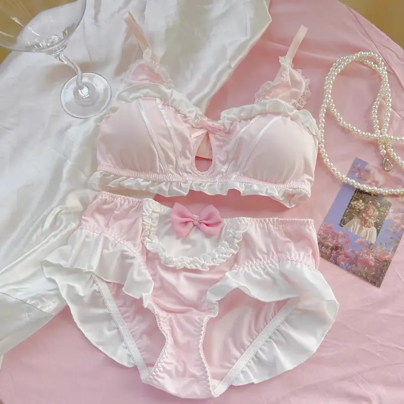 Japanese soft girl cute girl rabbit ears underwear small chest flat chest thin without steel ring triangle cup bra set 32-38AB — image 11