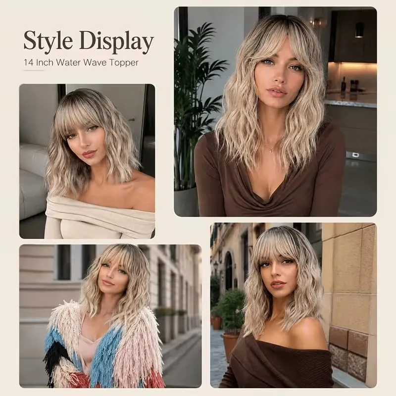 14Inch Synthetic Short Ombre Wavy Curly Topper Hair Extension for Women Clip In Top Hair Replacement Fiber Hair Accessory — image 7